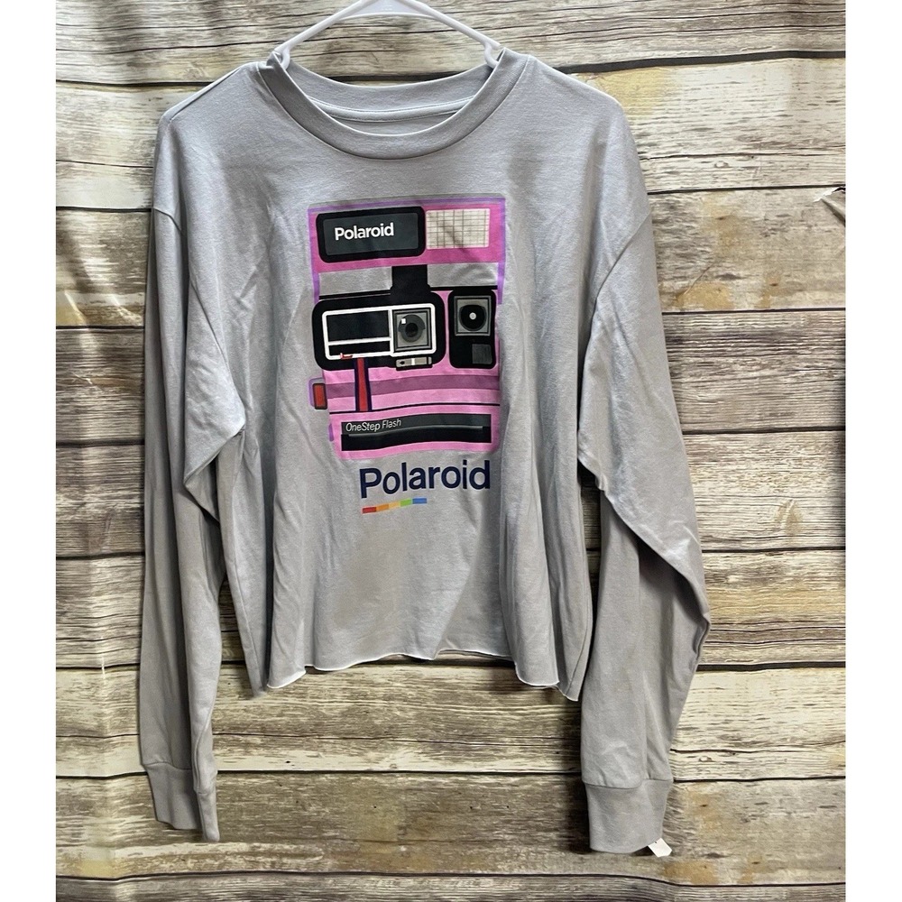Polaroid Graphic T-Shirt Gray Women's XL Long Sleeve Graphic Retro NWT Y2k